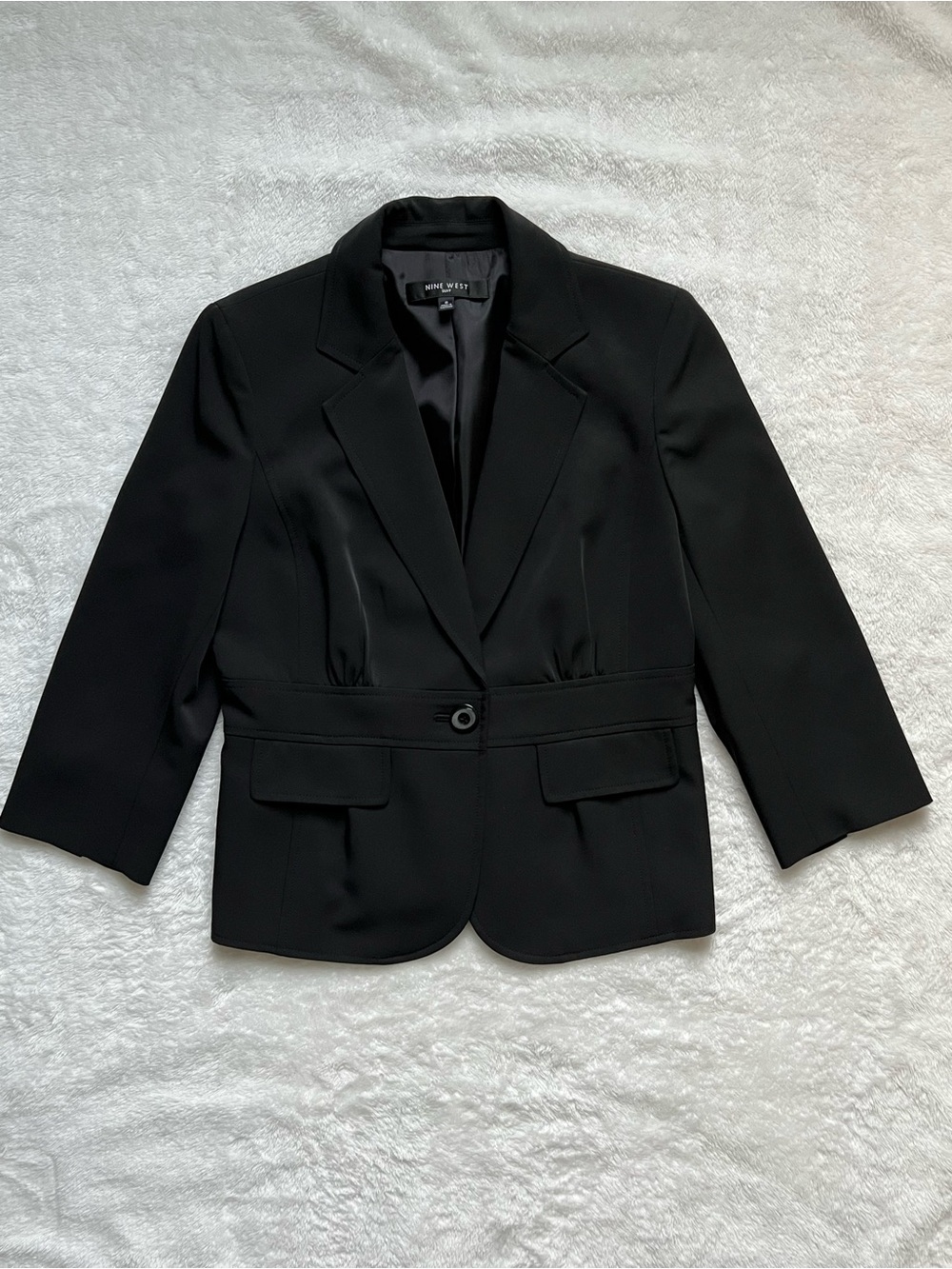 Nine West Black Single-Button Tailored Blazer 3/4 Sleeves
